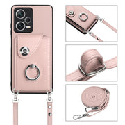 For Xiaomi Redmi Note 12 Pro+ 5G Global Organ Card Bag Ring Holder Phone Case with Long Lanyard(Pink)