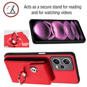 For Xiaomi Redmi Note 12 5G Global Organ Card Bag Ring Holder Phone Case with Long Lanyard(Red)