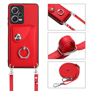 For Xiaomi Redmi Note 12 5G Global Organ Card Bag Ring Holder Phone Case with Long Lanyard(Red)