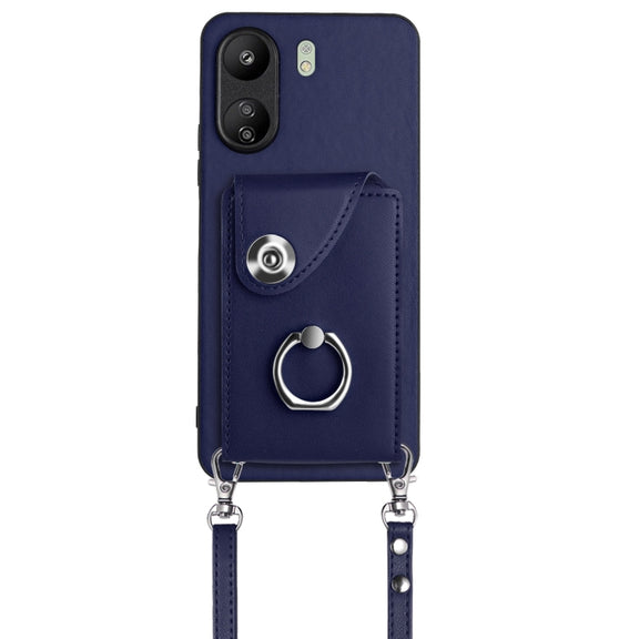 For Xiaomi Redmi 13C 4G / Poco C65 Organ Card Bag Ring Holder Phone Case with Long Lanyard(Blue)