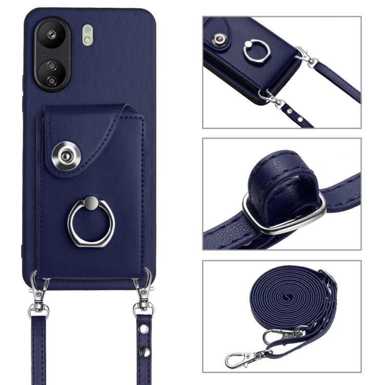 For Xiaomi Redmi 13C 4G / Poco C65 Organ Card Bag Ring Holder Phone Case with Long Lanyard(Blue)