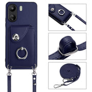 For Xiaomi Redmi 13C 4G / Poco C65 Organ Card Bag Ring Holder Phone Case with Long Lanyard(Blue)