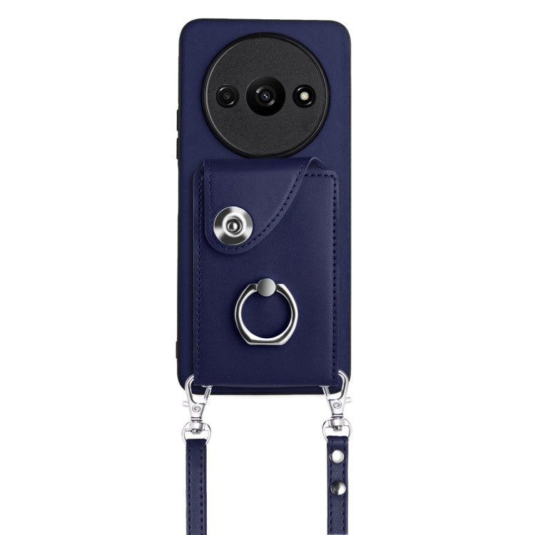 For Xiaomi Redmi A3 4G Organ Card Bag Ring Holder Phone Case with Long Lanyard(Blue)
