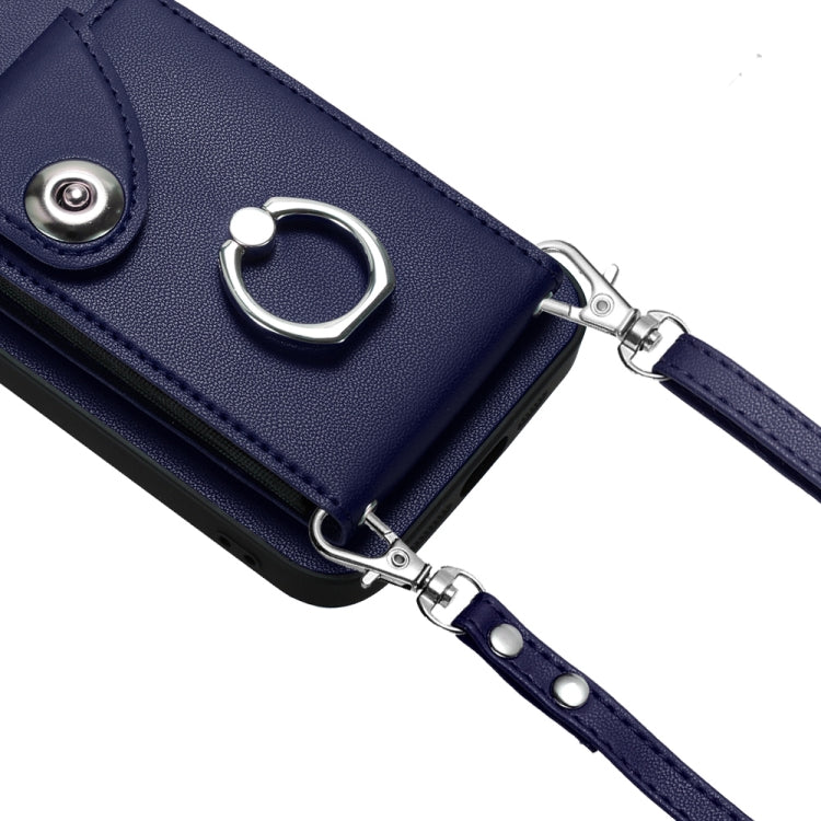 For Xiaomi Redmi A3 4G Organ Card Bag Ring Holder Phone Case with Long Lanyard(Blue)