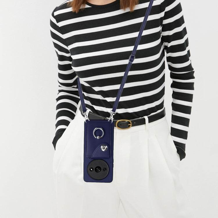 For Xiaomi Redmi A3 4G Organ Card Bag Ring Holder Phone Case with Long Lanyard(Blue)