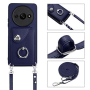 For Xiaomi Redmi A3 4G Organ Card Bag Ring Holder Phone Case with Long Lanyard(Blue)