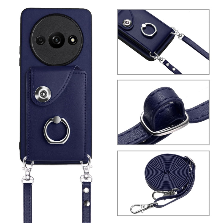 For Xiaomi Redmi A3 4G Organ Card Bag Ring Holder Phone Case with Long Lanyard(Blue)