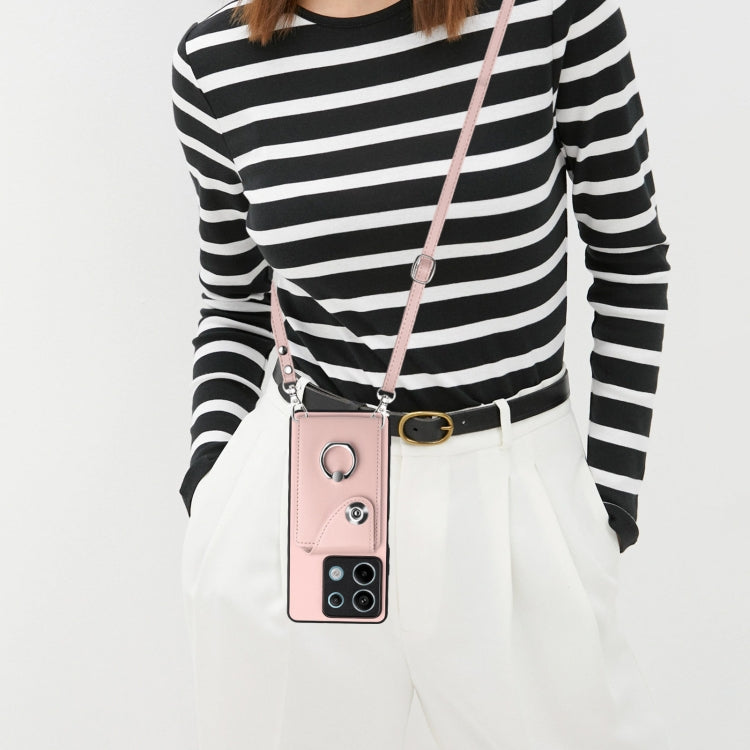 For Xiaomi Redmi Note 13 5G Global Organ Card Bag Ring Holder Phone Case with Long Lanyard(Pink)