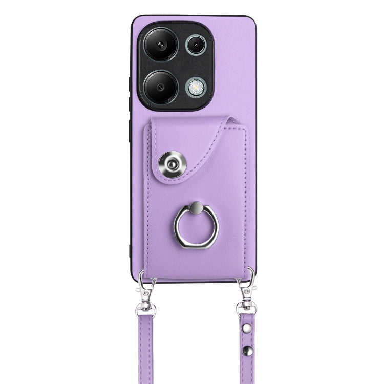 For Xiaomi Redmi Note 13 Pro 4G Global Organ Card Bag Ring Holder Phone Case with Long Lanyard(Purple)