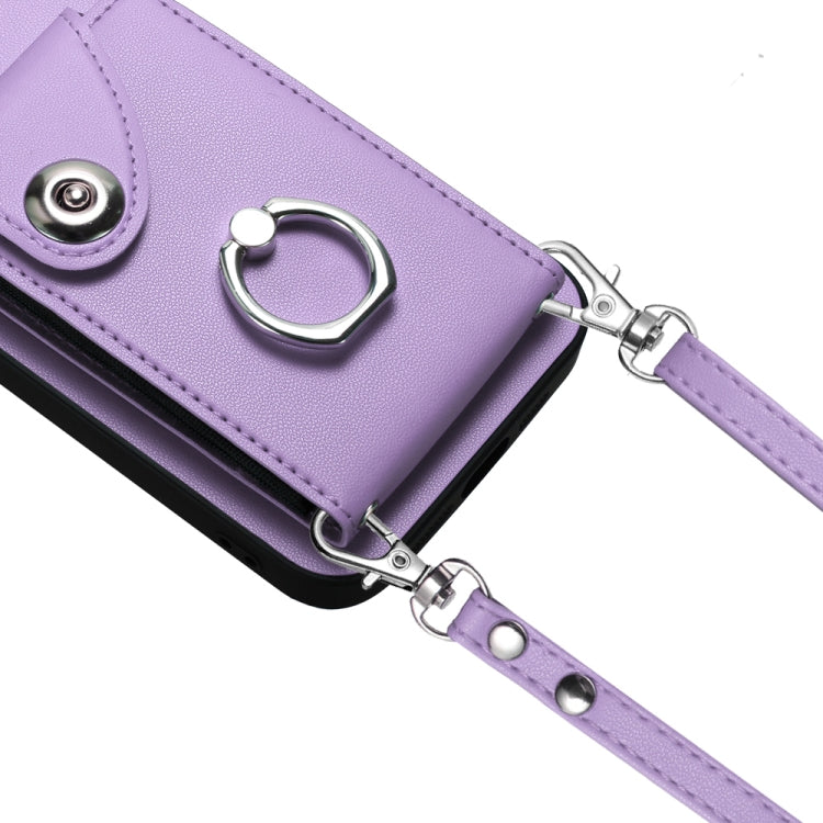 For Xiaomi Redmi Note 13 Pro 4G Global Organ Card Bag Ring Holder Phone Case with Long Lanyard(Purple)