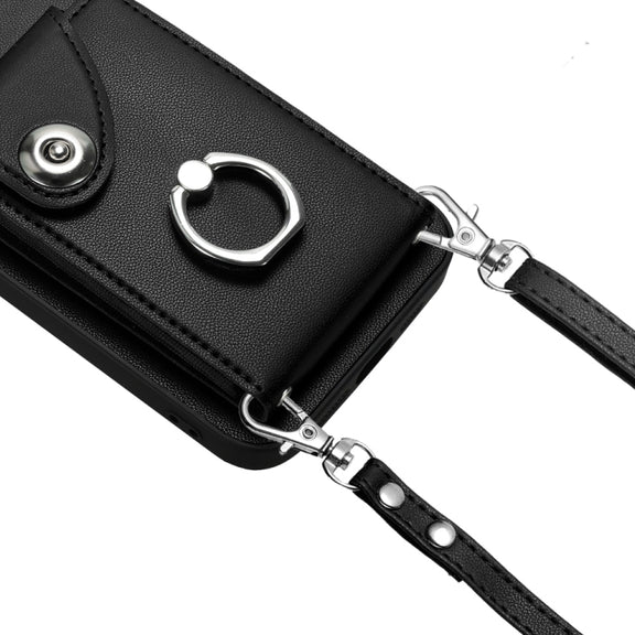 For Xiaomi Redmi Note 13 Pro+ Organ Card Bag Ring Holder Phone Case with Long Lanyard(Black)