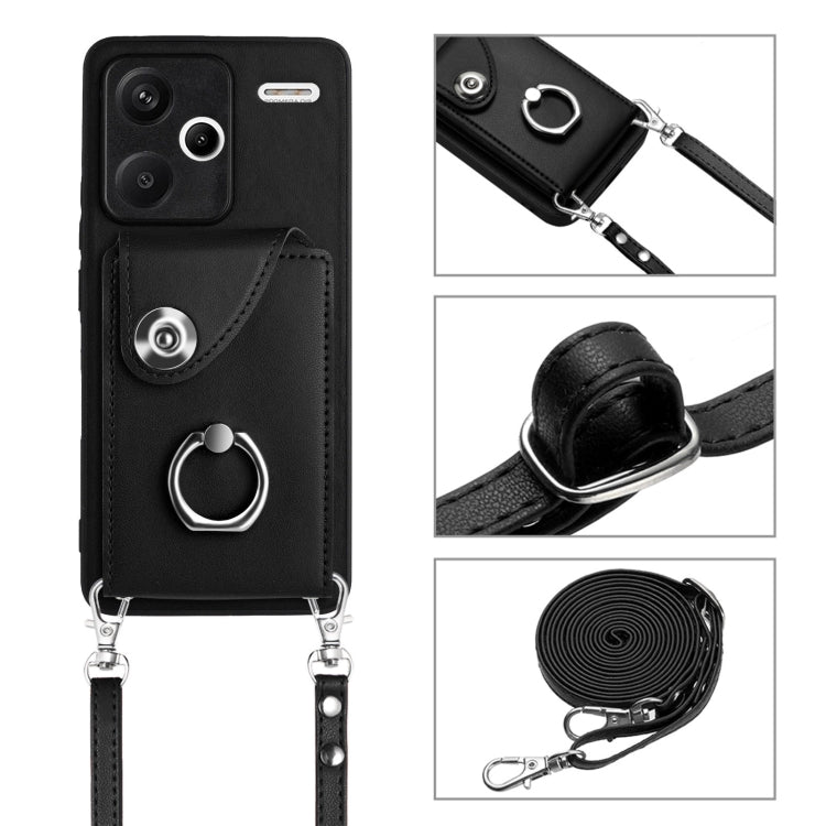 For Xiaomi Redmi Note 13 Pro+ Organ Card Bag Ring Holder Phone Case with Long Lanyard(Black)