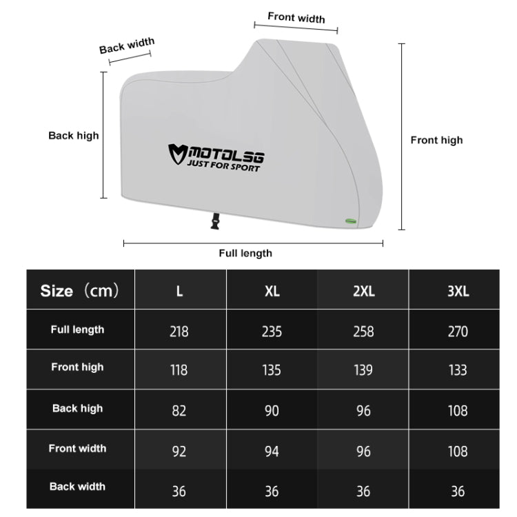 MOTOLSG Motorcycle Water-resistant Sunproof Dustproof Thickening Cover, Size:XXL(Silver)