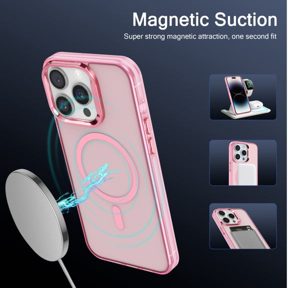 For iPhone 15 Pro Max Electroplated IMD Magsafe PC Hybrid TPU Phone Case(Pink)