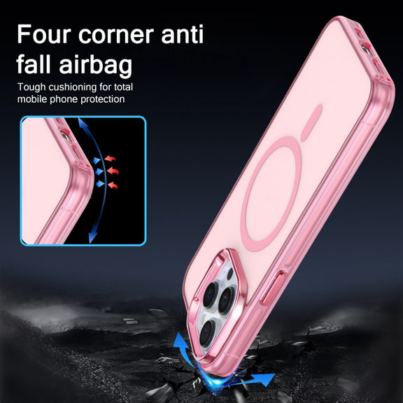 For iPhone 15 Pro Max Electroplated IMD Magsafe PC Hybrid TPU Phone Case(Pink)