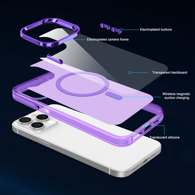 For iPhone 15 Plus Electroplated IMD Magsafe PC Hybrid TPU Phone Case(Purple)