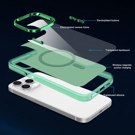 For iPhone 14 Electroplated IMD Magsafe PC Hybrid TPU Phone Case(Green)