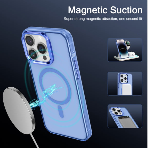 For iPhone 14 Pro Electroplated IMD Magsafe PC Hybrid TPU Phone Case(Blue)