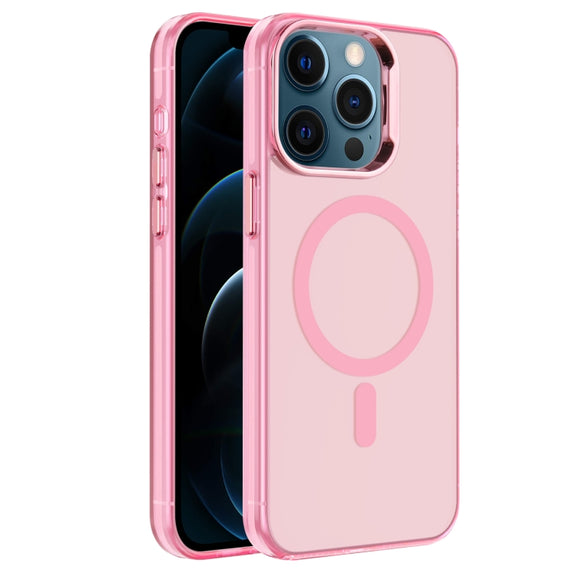 For iPhone 12 Pro Electroplated IMD Magsafe PC Hybrid TPU Phone Case(Pink)