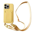 For iPhone 16 Pro Card Slot Liquid Silicone Phone Case with Lanyard(Yellow) - free shipping - PMC TechLife - Order now!