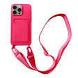 For iPhone 16 Pro Card Slot Liquid Silicone Phone Case with Lanyard(Rose Red) - iPhone 16 Pro Cases by PMC TechLife | Online Shopping South Africa | PMC TechLife | Buy Now Pay Later Mobicred