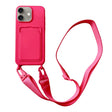 For iPhone 16 Plus Card Slot Liquid Silicone Phone Case with Lanyard(Rose Red) - iPhone 16 Plus Cases by PMC TechLife | Online Shopping South Africa | PMC TechLife | Buy Now Pay Later Mobicred