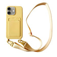 For iPhone 16 Card Slot Liquid Silicone Phone Case with Lanyard(Yellow) - iPhone 16 Cases by PMC TechLife | Online Shopping South Africa | PMC TechLife | Buy Now Pay Later Mobicred