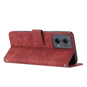 For Motorola Edge 2024 Skin Feel Stripe Pattern Leather Phone Case with Long Lanyard(Red)