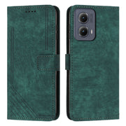 For Motorola Edge 2024 Skin Feel Stripe Pattern Leather Phone Case with Long Lanyard(Green)
