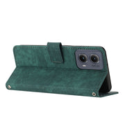 For Motorola Edge 2024 Skin Feel Stripe Pattern Leather Phone Case with Long Lanyard(Green)