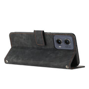For Motorola Edge 2024 Skin Feel Stripe Pattern Leather Phone Case with Long Lanyard(Black)