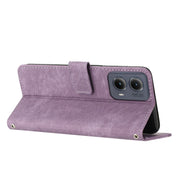 For Motorola Edge 2024 Skin Feel Stripe Pattern Leather Phone Case with Long Lanyard(Purple)