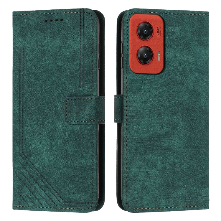 For Motorola Moto G Stylus 5G 2024 Skin Feel Stripe Pattern Leather Phone Case with Lanyard(Green)