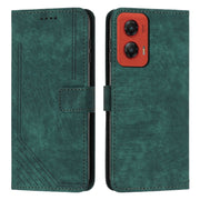 For Motorola Moto G Stylus 5G 2024 Skin Feel Stripe Pattern Leather Phone Case with Lanyard(Green)