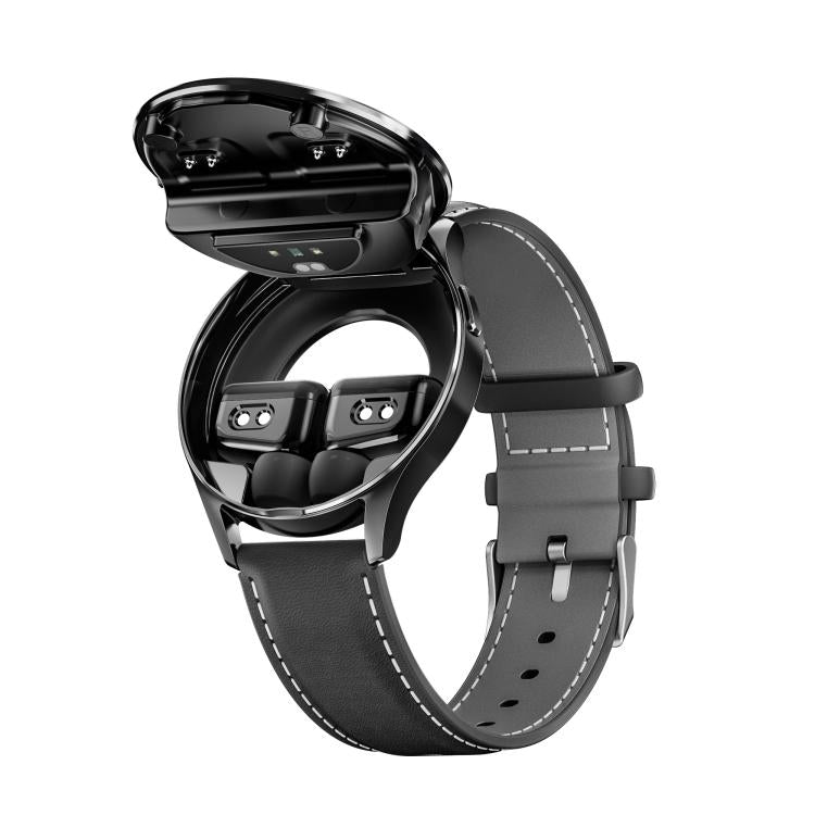 X10 Headphones Smart Watch 1.39 inch Water-resistant Bracelet, Support Bluetooth Call / NFC / Heart Rate(Black + Leather)