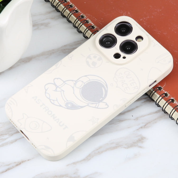 For iPhone 16 Pro Astronaut Pattern Silicone Straight Edge Phone Case(Flying Astronaut-White)