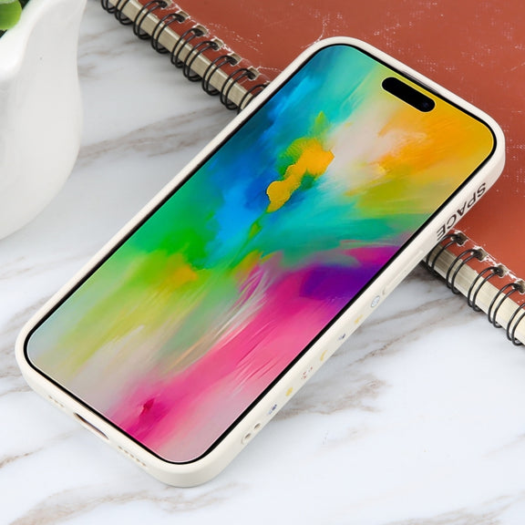 For iPhone 16 Pro Astronaut Pattern Silicone Straight Edge Phone Case(Planet Landing-White)