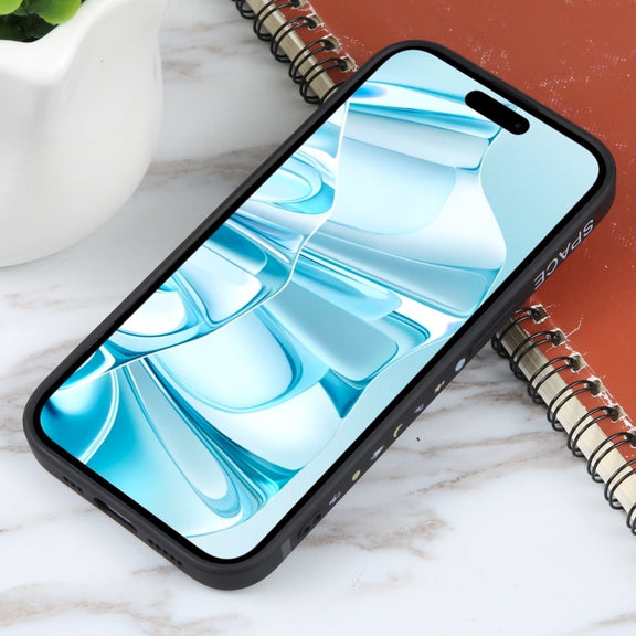 For iPhone 16 Plus Astronaut Pattern Silicone Straight Edge Phone Case(Planet Landing-Black)
