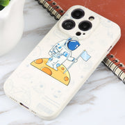 For iPhone 16 Plus Astronaut Pattern Silicone Straight Edge Phone Case(Planet Landing-White)