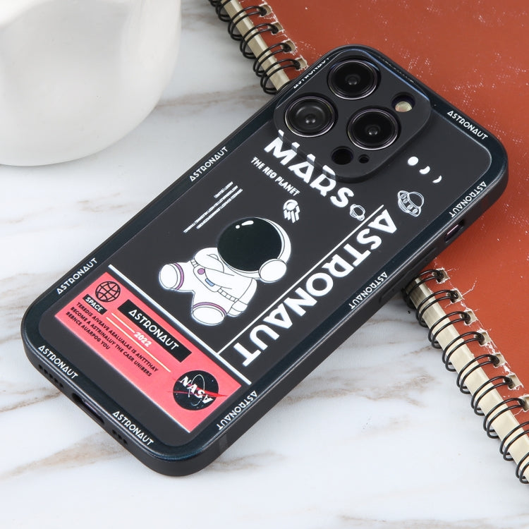 For iPhone 16 Astronaut Pattern Silicone Straight Edge Phone Case(Mars Astronaut-Black)