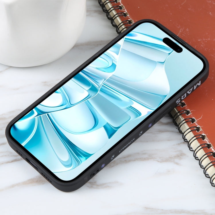 For iPhone 16 Astronaut Pattern Silicone Straight Edge Phone Case(Mars Astronaut-Black)