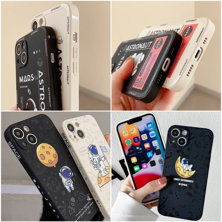 For iPhone 16 Plus Astronaut Pattern Silicone Straight Edge Phone Case(Planet Landing-Black)