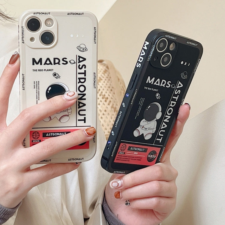 For iPhone 16 Plus Astronaut Pattern Silicone Straight Edge Phone Case(Planet Landing-Black)