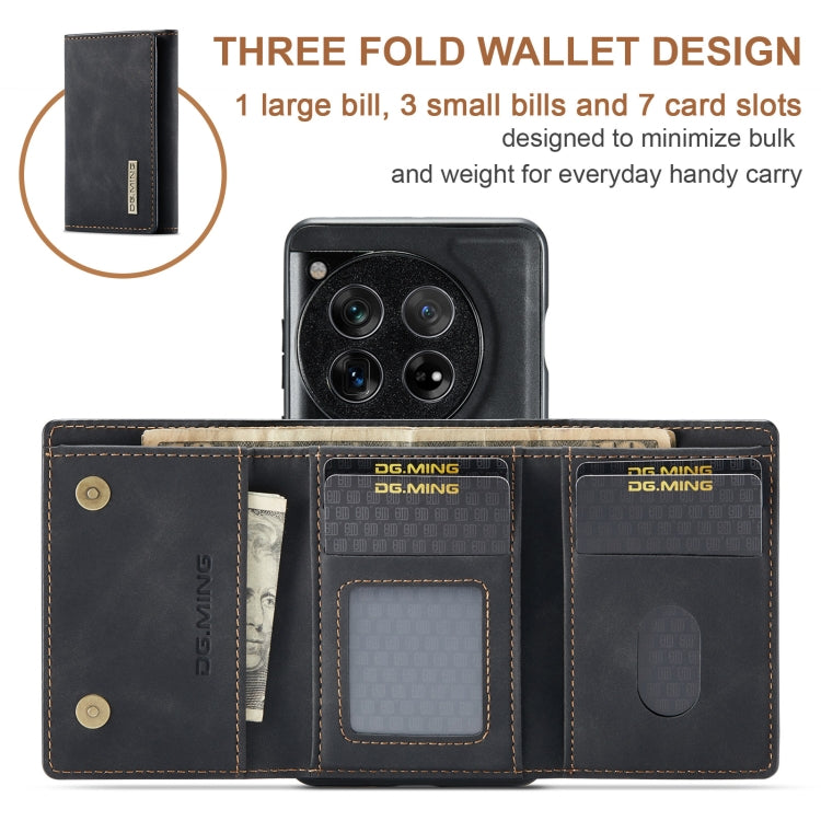 For OnePlus 12 DG.MING M1 Series 3-Fold Multi Card Wallet + Magnetic Phone Case(Black)