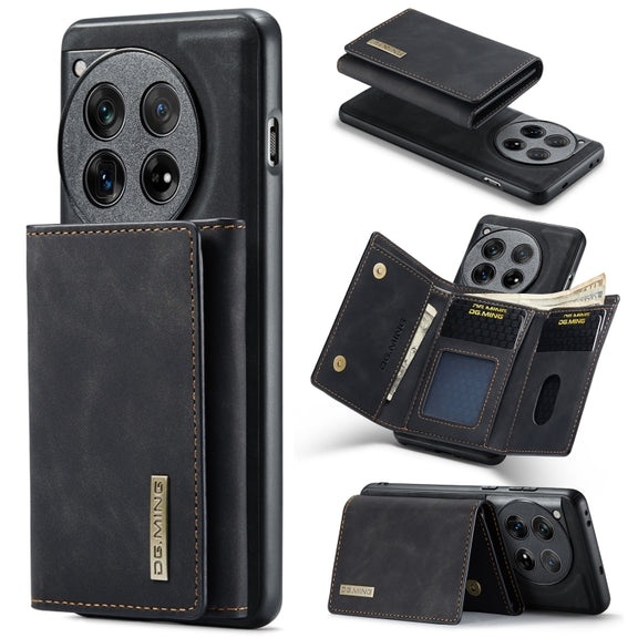 For OnePlus 12 DG.MING M1 Series 3-Fold Multi Card Wallet + Magnetic Phone Case(Black)