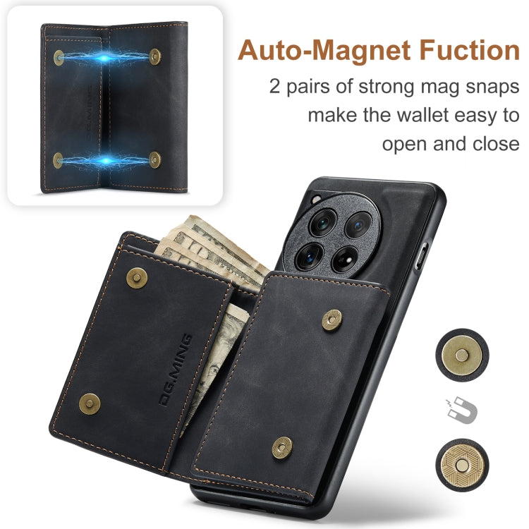 For OnePlus 12 DG.MING M1 Series 3-Fold Multi Card Wallet + Magnetic Phone Case(Black)