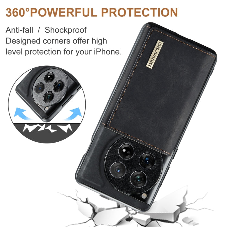 For OnePlus 12 DG.MING M1 Series 3-Fold Multi Card Wallet + Magnetic Phone Case(Black)