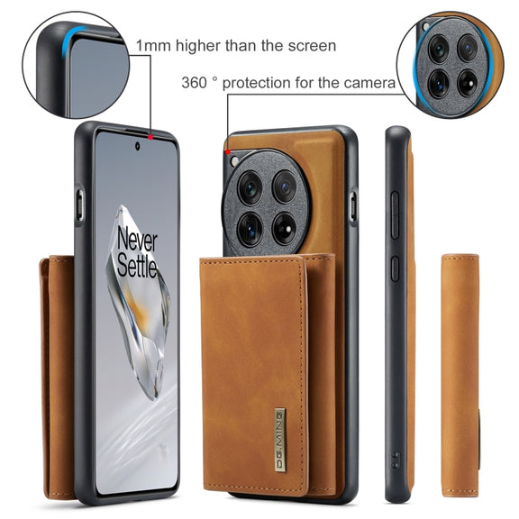 For OnePlus 12 DG.MING M1 Series 3-Fold Multi Card Wallet + Magnetic Phone Case(Brown)