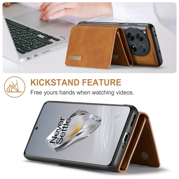 For OnePlus 12 DG.MING M1 Series 3-Fold Multi Card Wallet + Magnetic Phone Case(Brown)
