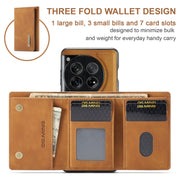 For OnePlus 12 DG.MING M1 Series 3-Fold Multi Card Wallet + Magnetic Phone Case(Brown)